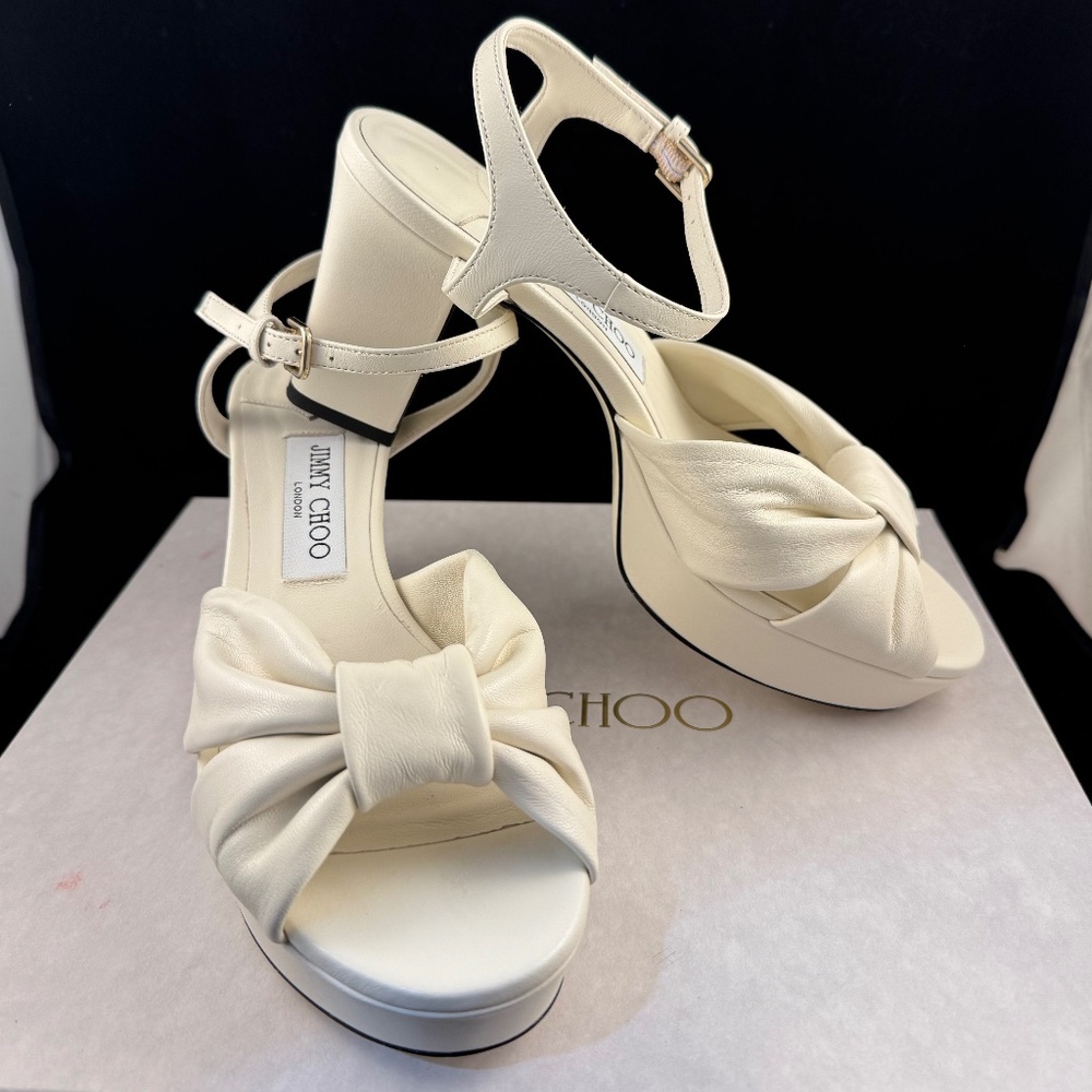 New In Box Jimmy Choo Heloise 80 White Suede Platform Sandals Size 39 - Picture 2 of 10